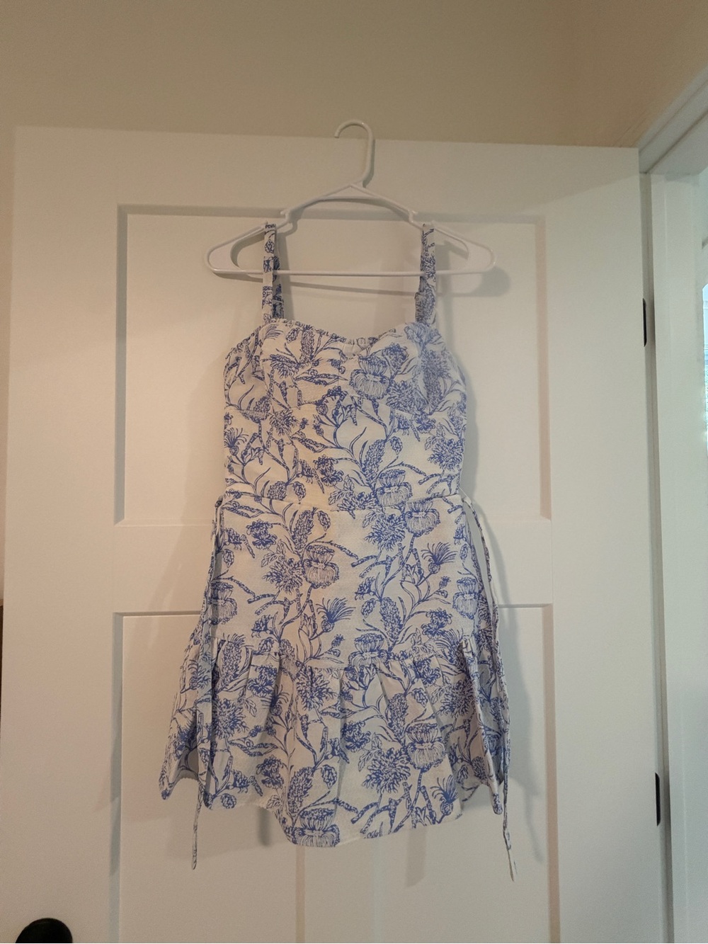 Amanda Uprichard White Mini Dress with Blue Floral Print